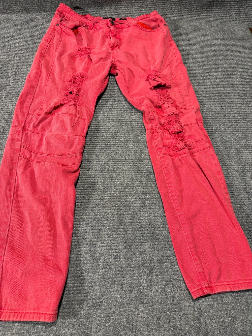 Aime Leon Dore Distressed Red Straight-Leg Jeans
